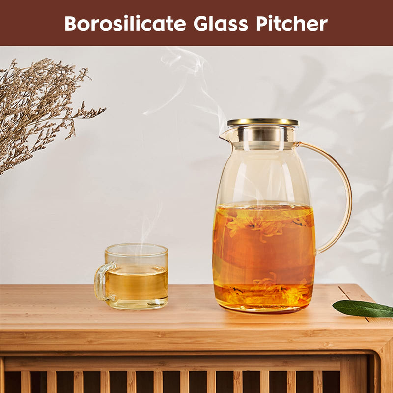 [Australia - AusPower] - Glass Pitcher with Lid Spout 61 Oz Water Pitcher with Handle Iced Tea Pitcher for Fridge Heat Resistant Borosilicate Glass Beverage Carafe for Juice (Champagne) Champagne 