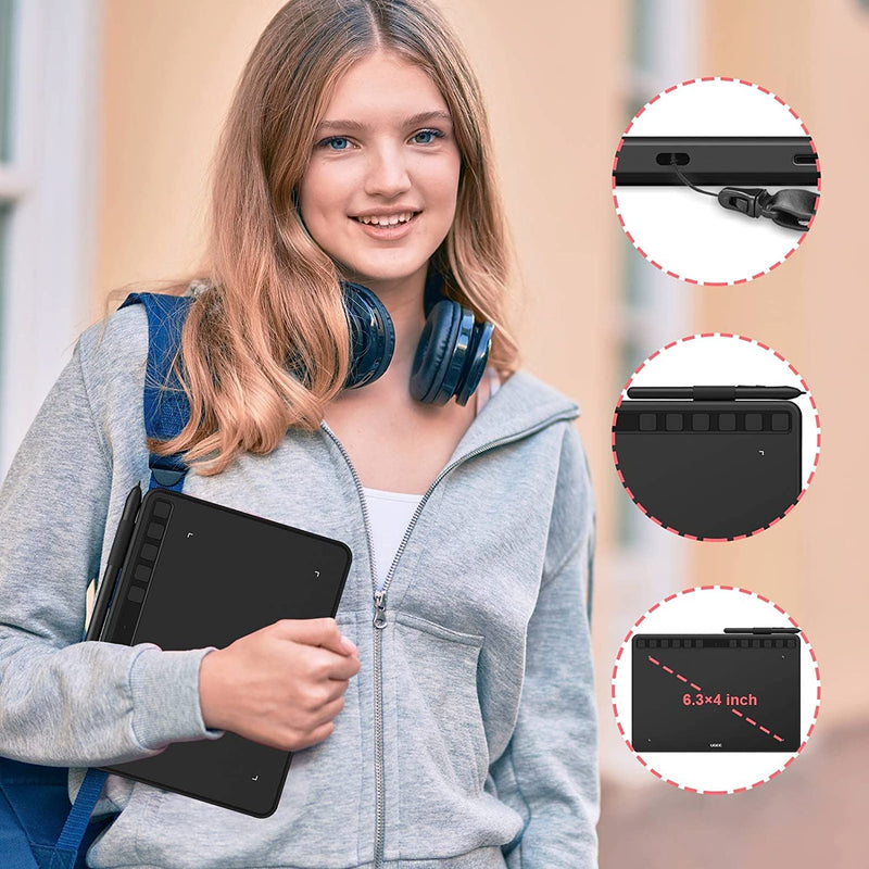 [Australia - AusPower] - Computer Graphics Tablets, UGEE S640 Portable Drawing Tablet with 10 Shortcut Keys, 6.5x4 inch Digital Pen Tablets with Battery-Free Stylus Tilt Function 8192 Pressure for Windows/Mac/Chrome OS S640-New 