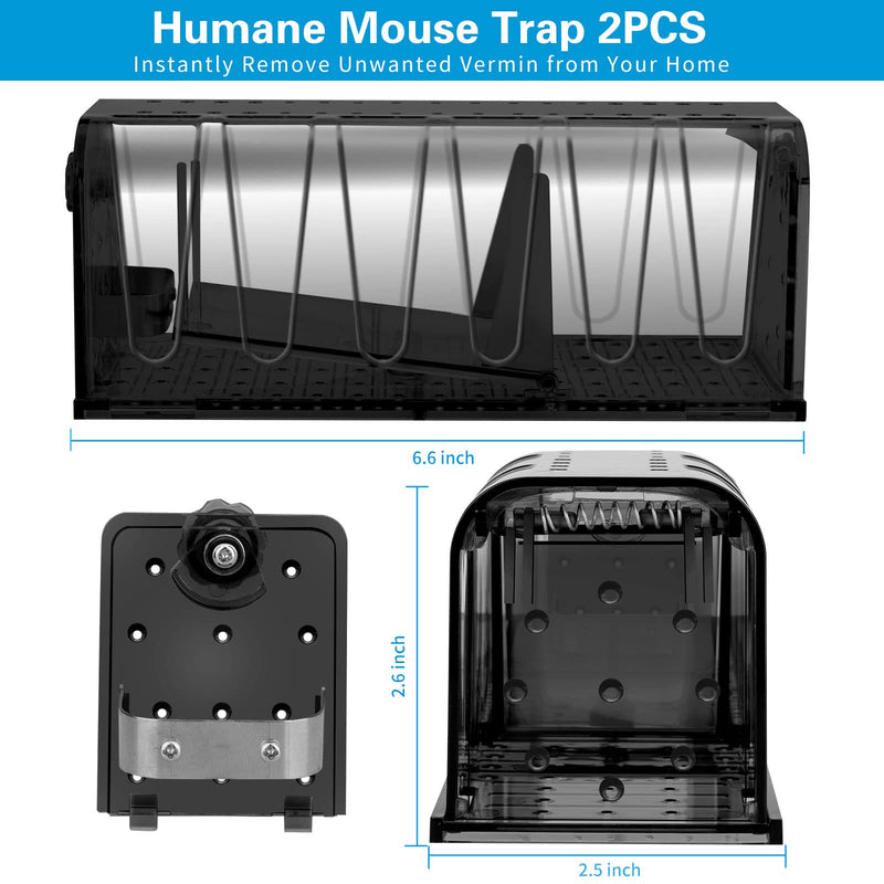 [Australia - AusPower] - Humane Mouse Trap, Catch and Release Mouse Traps Indoor Outdoor, Easy Set Reusable with Vents No Kill Mouse Traps, Safe for Children, Pets and Humans , Instantly Remove Unwanted Vermin(2 Pack) 