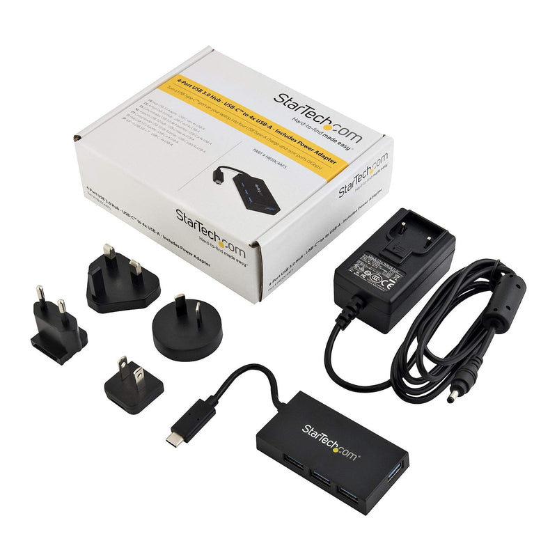 [Australia - AusPower] - StarTech.com 4 Port USB C Hub - USB Type-C Hub w/ 4x USB-A Ports (USB 3.0/3.1 Gen 1 SuperSpeed 5Gbps) - USB Bus or Self Power - Portable USB-C to USB-A BC 1.2 Charging Hub w/ Power Adapter (HB30C4AFS) 