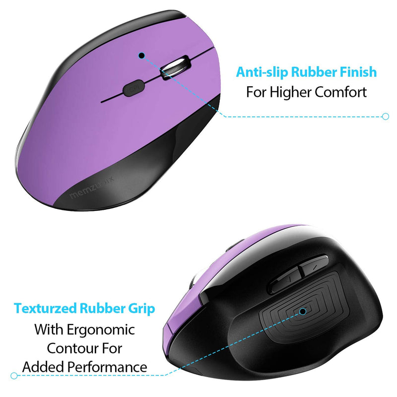 [Australia - AusPower] - Memzuoix Ergonomic Mouse Wireless, 2.4G Optical Cordless Mice with 800 / 1200 /1600 DPI, Vertical Computer Wireless Mouse for Laptop, Mac, PC, Desktop (for Right Hand, Large), Purple 