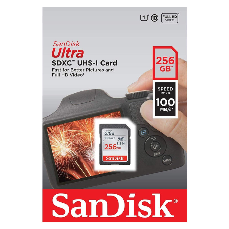 [Australia - AusPower] - SanDisk 256GB SD Ultra Memory Card for Nikon Camera Works with Coolpix D3500, D7500, D5600, D5200 (SDSDUNR-256G-GN6IN) Bundle with (1) Everything But Stromboli SDXC & Micro Card Reader 