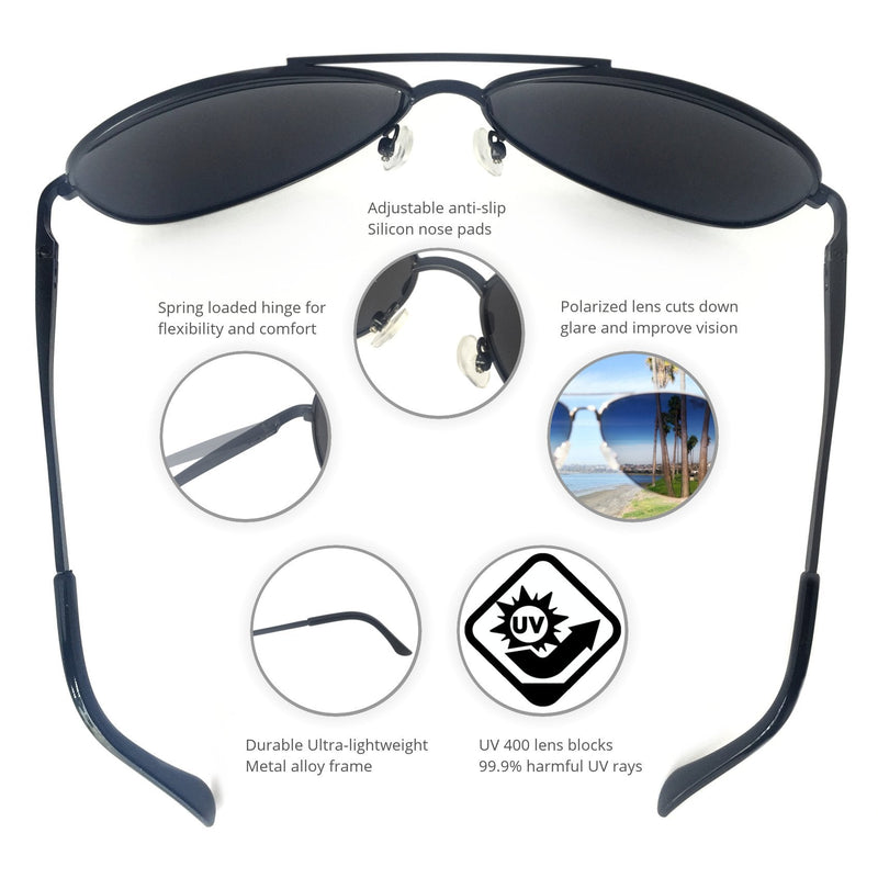 [Australia - AusPower] - J+S Premium Military Style Classic Aviator Sunglasses, Polarized, 100% UV protection Black Frame/Black Lens Classic Aviator - Large 62 Millimeters 