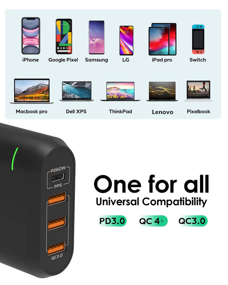 [Australia - AusPower] - USB C Charger for iPhone 12, iPad Pro Quick Charger with Type C Port 60W PD Charger 3.0 for MacBook Pro/air, iPad Pro,Dell,Lenovo, iPhone11/12/ Pro/Max/Xr/Xs/X,Galaxy,Pixel and More 