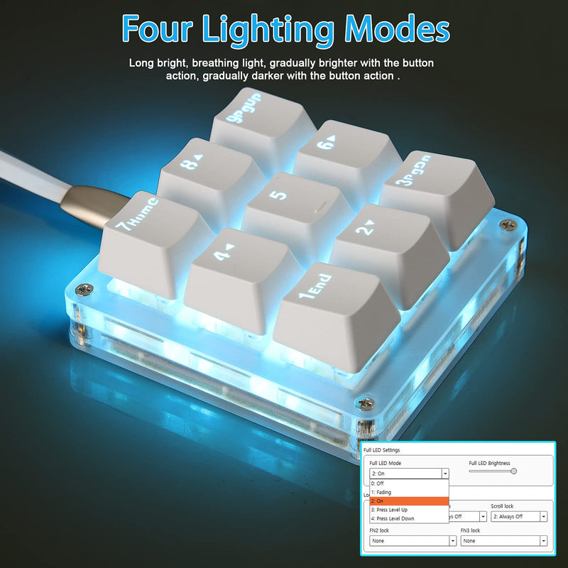 [Australia - AusPower] - Koolertron One Handed Macro Mechanical Keyboard,Blue LED Backlit Portable Mini One-Handed Mechanical Gaming Keypad OSU! Keyboard 9 Fully Programmable Keys White/Red Switches/Blue LED 