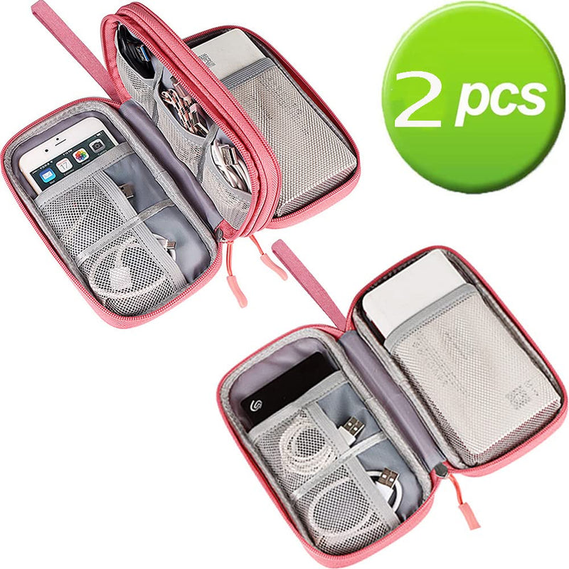 [Australia - AusPower] - 2PCS Electronic Organizer Pouch Bag, Travel Cable Organizer Bag Pouch Electronic Accessories Carry Case, Small Electronic Organizer Cable Bag for Cable, Charger, Phone, USB, SD Card, Earphone, Pink DY01-Pink-Small+Big 
