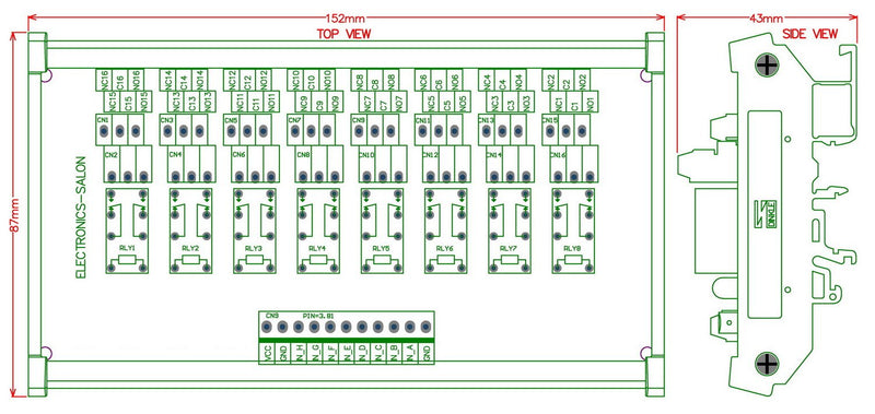 [Australia - AusPower] - Electronics-Salon DIN Rail Mount 8 DPDT Signal Relay Interface Module. (Operating Voltage: DC 5V) Operating Voltage: DC 5V 