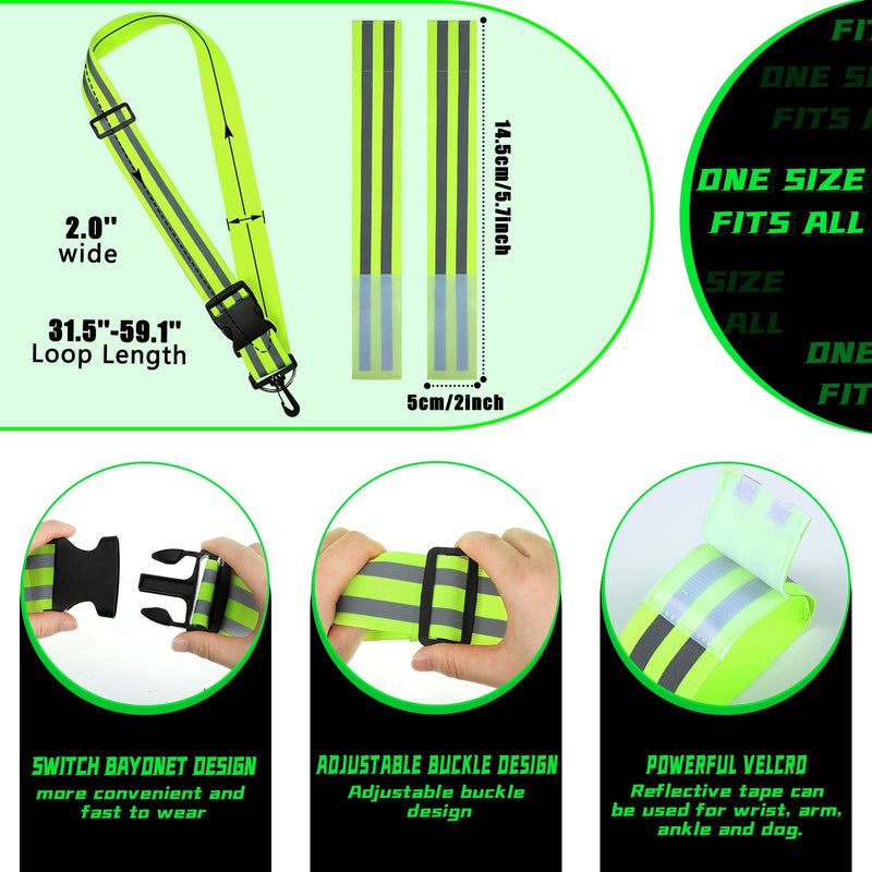 [Australia - AusPower] - 2 Pcs Reflective Sash with 4 Bands, Adjustable High Visibility Belt Safety Strap and Band for Wrist, Arm, Ankle, Leg, Substitute for Reflective Vest, Reflective Running Gear for Night Walking Cycling 