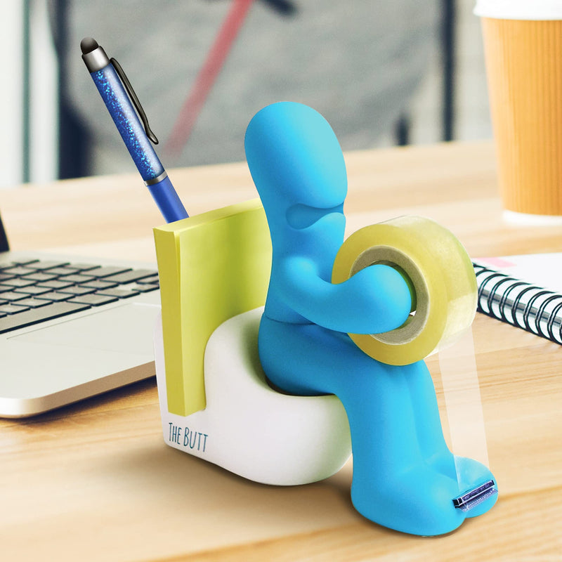 [Australia - AusPower] - The Butt – Funny Gift for Men or Women who Have Everything – Novelty Tape Dispenser with Pen Holder – Great as an Unusual Going Away Gift for Coworker – Office Gag Gift Blue 