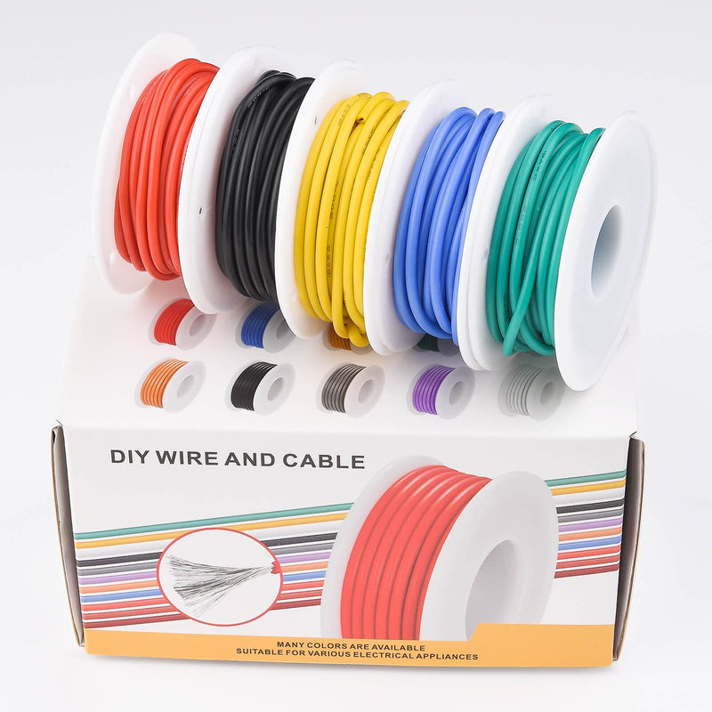 [Australia - AusPower] - 18 AWG Stranded Electrical Wire 18 Gauge Tinned Copper Wires Flexible Silicone Electric Hookup Wire Kit OD:2.3mm, 5 Colors 16.4ft/5m Each, DIY/Automotive/Home/Power Wiring Kit by Sznnzd 5 Colors each 16.4Ft 18AWG-Stranded 