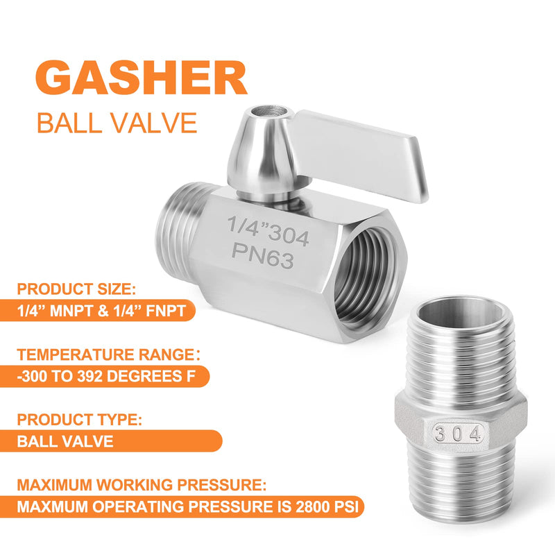 [Australia - AusPower] - GASHER 4Pcs 304 Stainless Steel Ball Valve Set NPT Thread (1/4" Female&Male) with Stainless Steel Handle 1/4"NPT 
