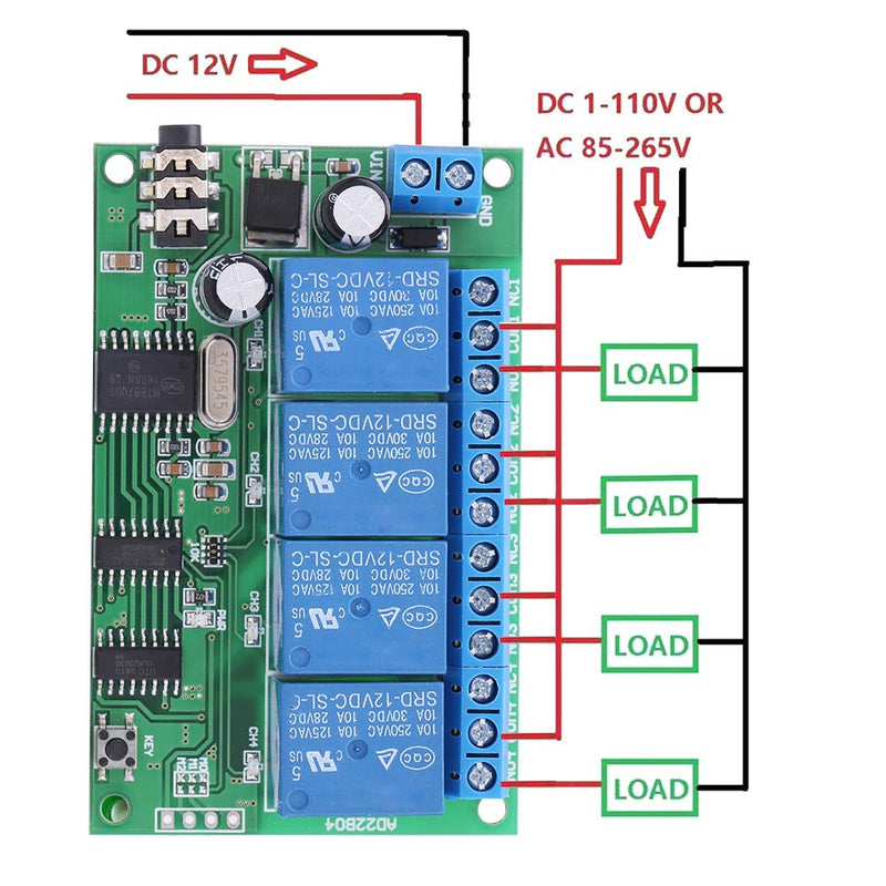 [Australia - AusPower] - iFCOW AD22B04 12V 4 Channel DTMF Tone Signal Decoder Relay Phone Remote Control PLC 