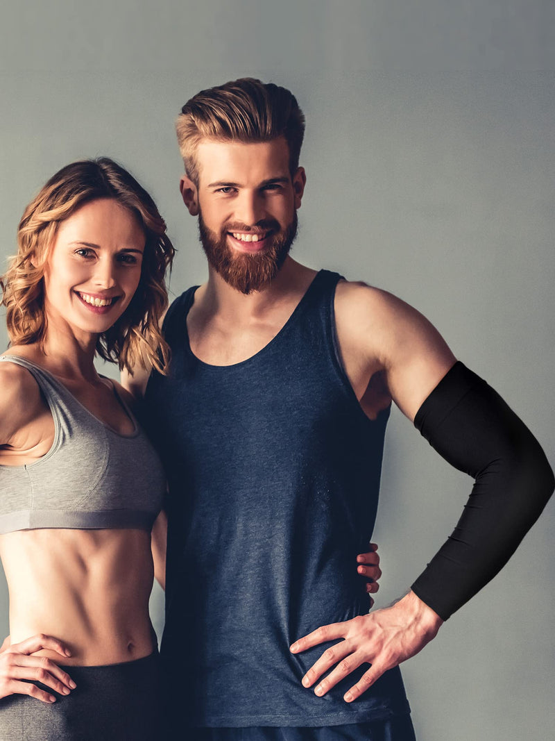 [Australia - AusPower] - 4 Pairs Plus Size Arm Sleeves for Men and Women UV Sun Protection Sleeves to Cover Arms Oversized Cooling Compression Sleeves Black 