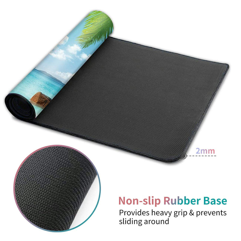 [Australia - AusPower] - Desk Mat, Multifunctional Desk Pad for Keyboard and Mouse, with Cute Coasters and Mandala Stickers with Stitched Edges Non Slip Base Laptop Mouse pad for Office and Home, Seaside Tropical Palm Tree 