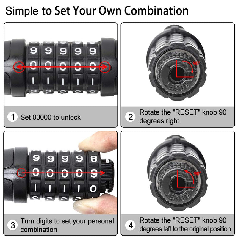[Australia - AusPower] - NDakter Bike Lock Cable, 4 Feet High Security 5 Digit Resettable Combination Coiling Bike Cable Lock, Anti Theft Bicycle Cable Locks with Mounting Bracket, 1/2 Inch Diameter Black 