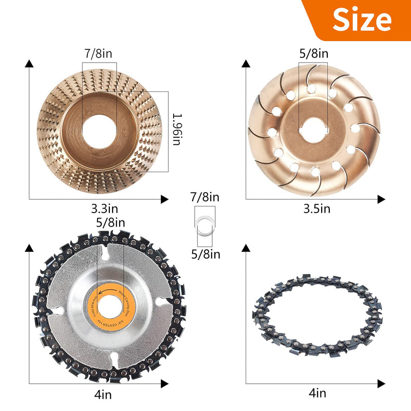 [Australia - AusPower] - Pomsare Upgraded 4PCS Wood Grinding Wheel for 4" or 4 1/2" Angle Grinder, Grinder Wheel Shaping Disc w/Chain Attachment, Wood Carving Disc Tool for Cutting Sanding Polishing 