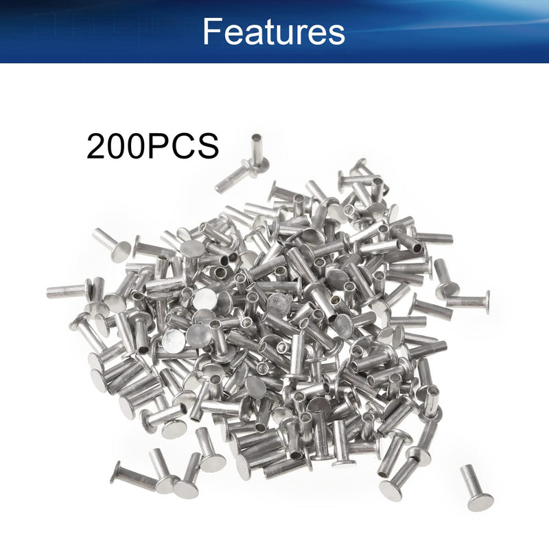 [Australia - AusPower] - Yinpecly 0.08"x 0.24"(D x H) Aluminum Flat Head Semi-Tubular Rivets for Fasten Work-Pieces, Silver Tone 200pcs 