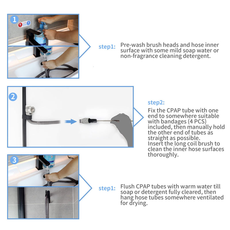 [Australia - AusPower] - Jakia CPAP Tube Hose Cleaning Brush Kit 7 ft Strong Flexible Spring Body with Double Brush Heads Each 8.7" and 6.7“ Diameters Plus Two 7" Handy Brushes, 4 PCS Bandage Ties and 2 PCS Hose Bushin 