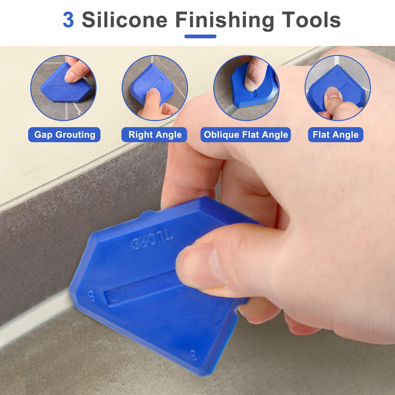 [Australia - AusPower] - Caulking Tool, Grout Removal Tool, 3-in-1 Silicone Caulking Finishing Tool Kit with Stainless Steel Head and 5 Replaceable Reusable Silicone Pads, for Kitchen, Bathroom, Window, Floor, Sink Joint 
