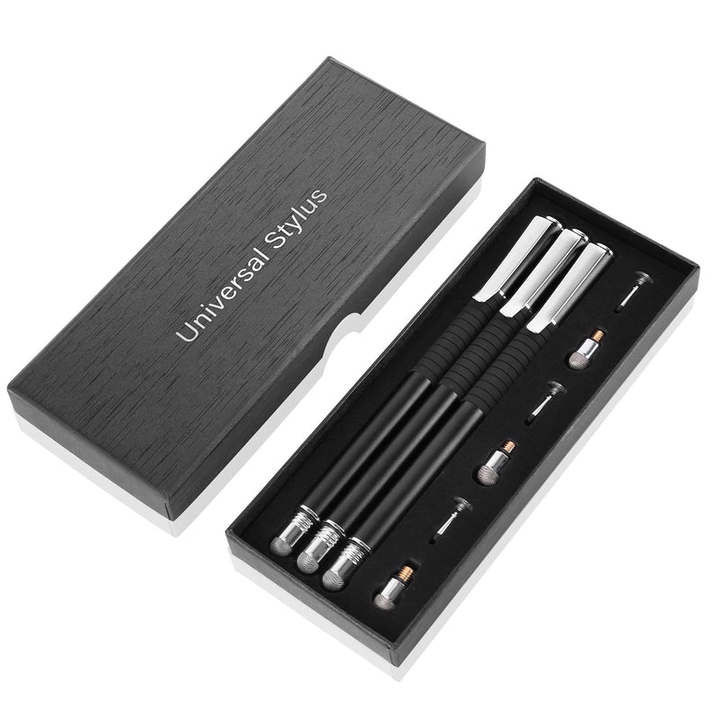 [Australia - AusPower] - Fine Point Disc Stylus Pen for Apple iPad Pencil, Compatible with iPhone, iPad, iPad Pro, Samsung Galaxy Cellphones & Tablets and All Other Touch Screen Devices (3Pcs with Extras) Black/Black/Black 