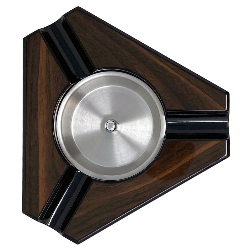 [Australia - AusPower] - Prestige Import Group - Triangular Maple Lacquer 3 Cigar Ashtray - Dark Maple Wood and Black Accents 
