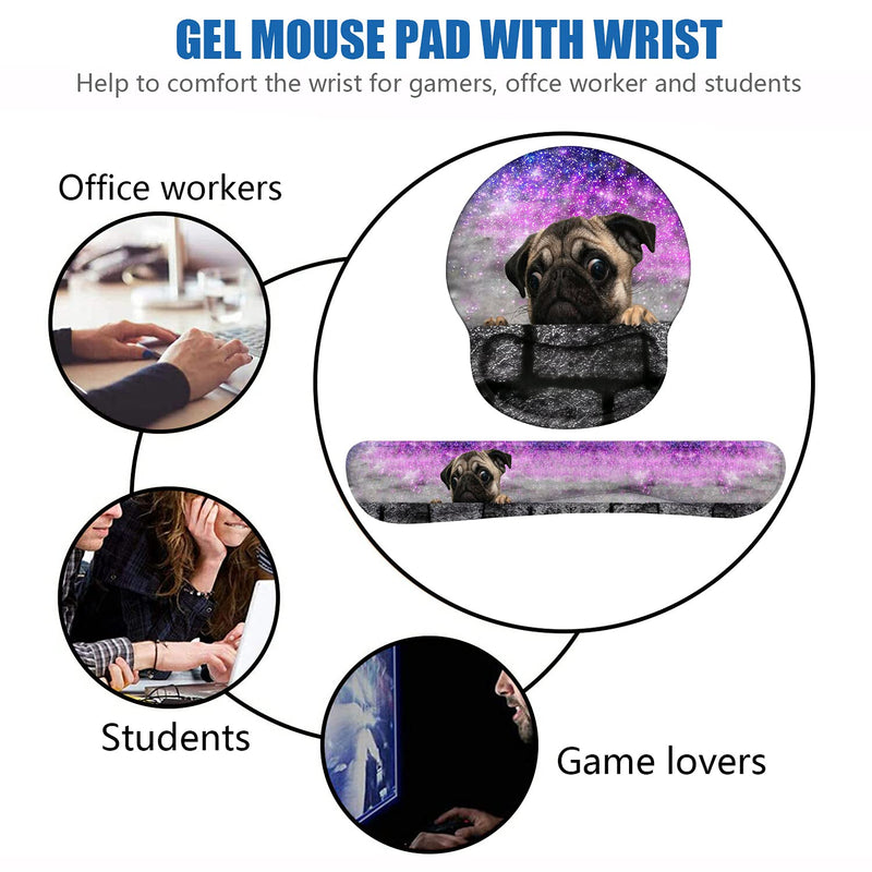 [Australia - AusPower] - Keyboard Wrist Rest and Mouse Pad Wrist Support Set with Coasters, Non-Slip PU Base Ergonomic Gaming Mousepad for Home Office Working Studying Easy Typing & Pain Relief - Cute Pug 