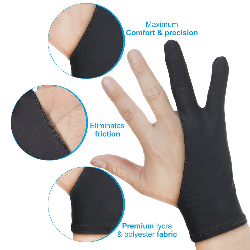 [Australia - AusPower] - 3 Pieces Two-Finger Glove Artist Drawing Tablet Gloves Drawing Hand Guard Two Finger Graphics Painting Glove Unisex (Black, White, Gray,Large) Large Black, White, Gray 
