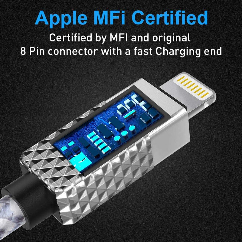 [Australia - AusPower] - 6M/20FT Extra Long iPhone Charger Cable,[MFi Certified] Nylon Braided USB Apple Lightning Charging Cord iOS Adapter for iPhone 12/11/11 Pro/Pro Max/XS/XS Max/XR/X/8/8 Plus/7/SE/Pad/iPod(Silver) 