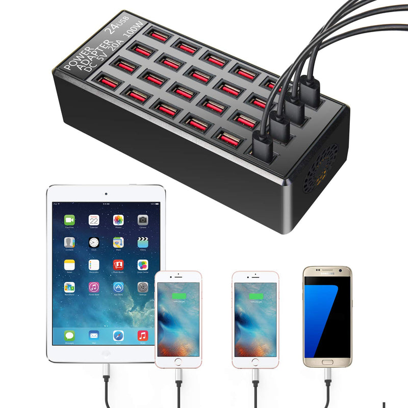 [Australia - AusPower] - 100w 24(20A) Port USB Fast Charging Station,Travel Desktop USB Rapid Charger,Multi Ports Charging Station Organizer for iPhone,Ipad,Samsung and More Devices,fit School,mall,Hotel,Shop 