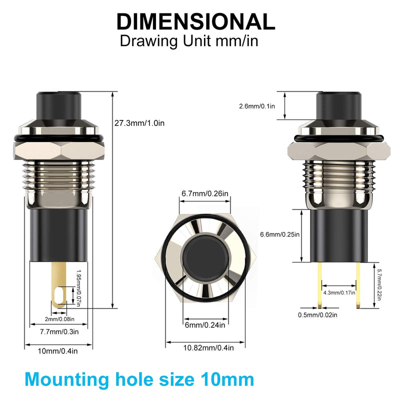 [Australia - AusPower] - DIYhz Push Button Switch, Self-locking Mini Switches Latching 10mm Round DC24V 0.5A Black & Red Cap 6PCS 