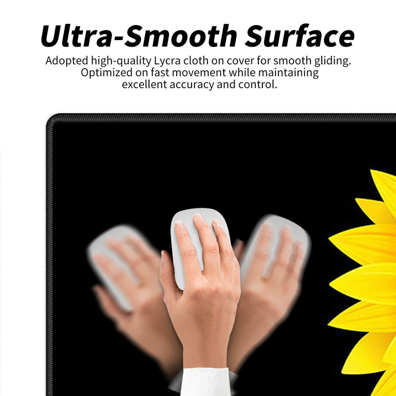 [Australia - AusPower] - Desk Pad Mat Large Mouse Pad XL Extended Mousepad Gaming with Sunflower Black 31.5" 11.8" Huge Mouse Pads for Computer Laptop Home Office + Cup Coaster and Cute Stickers 