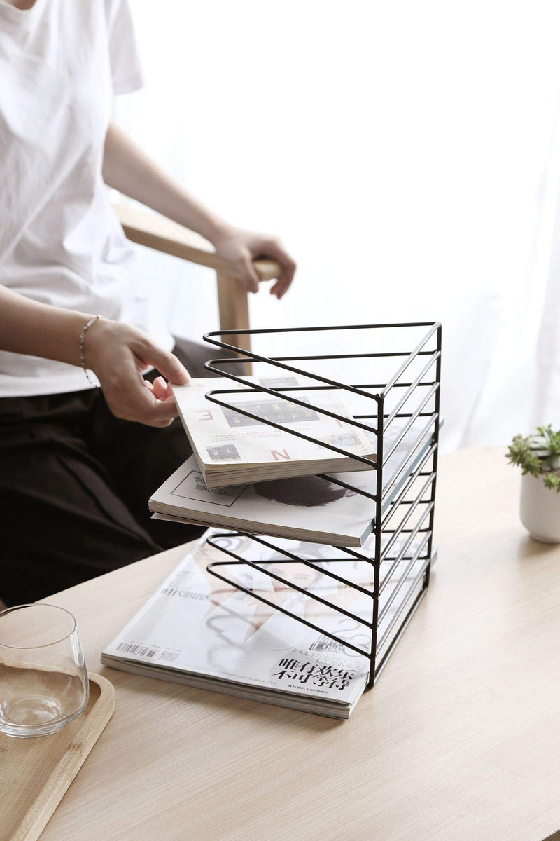 [Australia - AusPower] - Sooyee 9 Slot White Magazine Holder,Desktop File Sorter Organizer Triangle Bookshelf Decor Home Office 