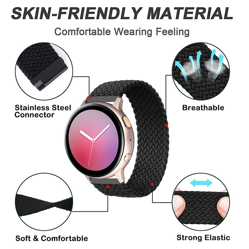 [Australia - AusPower] - Minggo Solo Loop Braided Band Compatible with Samsung Galaxy Watch 4 40mm 44mm, Elastic Woven Strap for Galaxy Watch Active 2/Galaxy Watch 3 41mm Black Large 
