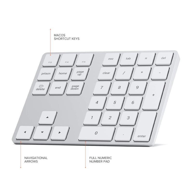 [Australia - AusPower] - Satechi Bluetooth Extended Numeric Keypad – Slim Rechargeable 34-Key Numberpad – Compatible with 2020 MacBook Air, 2020 iPad Pro, 2020/2019 MacBook Pro, iMac/iMac Pro (Silver) Silver 