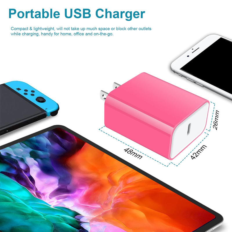 [Australia - AusPower] - USB C Charger,20W Type C Block Box Brick,PD3.0 Fast Charging Wall Plug Compatible for Samsung S22,S21 FE 5G,S20,A53,A52,A13,Z Flip Fold 3,A42 5G,A12;iPhone 13 Mini/Pro Max,12,11,XR,SE;Pixel 6 Pro,5,4 2pack- Rose Red 