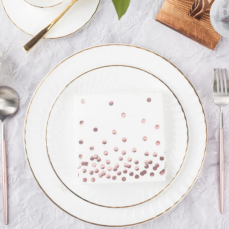 [Australia - AusPower] - 80 Pack of White Paper Cocktail Napkins with Gold Foil Polka Dot Confetti，Polka Dot Party Supplies(5 x 5 in，3-ply) (Rose Gold) Rose Gold 