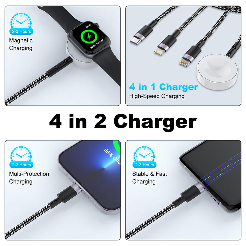 [Australia - AusPower] - New Apple Watch Charger USB C for Apple Watch/iPhone/AirPods, 5 in 1 USB C Fast iWatch Magnetic Charging Cable Nylon Braided for iWatch Series 3/4/5/6/7/8/SE/Ultra Portable Wireless Charger Cord-6FT 