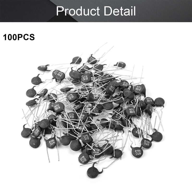 [Australia - AusPower] - Fielect Directly Inserted Negative Temperature NTC Thermistors Black Silver Tone Chip Resistance of Electronic Components 100PCS 5D-9 NTC 
