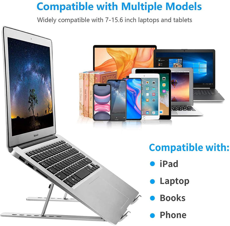 [Australia - AusPower] - Laptop Stand, Laptop Holder Riser Computer Stand, Adjustable Aluminum Foldable Portable Notebook Stand, Compatible with MacBook Air Pro, HP, Lenovo, Dell, More 10-15.6” Laptops and Tablets (Silver) 