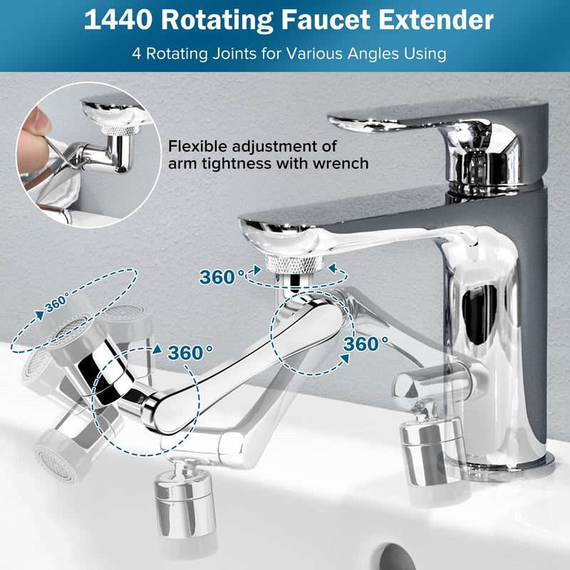 [Australia - AusPower] - 1440° Faucet Extender for Bathroom Sink, 1080° Swivel Robotic Arm & 360° Faucet Aerator, 2 Mode Splash Filter Extension, Replaceable Aerator for Kitchen and Bathroom Faucets (1 Pack & Faucet Aerator) 1440° 