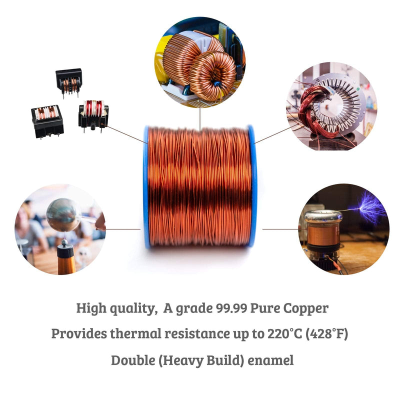 [Australia - AusPower] - Emtel 25 AWG - 1 lb (1000 feet) Magnet Wire - Enameled Copper Wire for Electrical Motor Transformer Magnetic Coil 220°C (428°F) Thermal Class - Double Insulated Winding Wire 