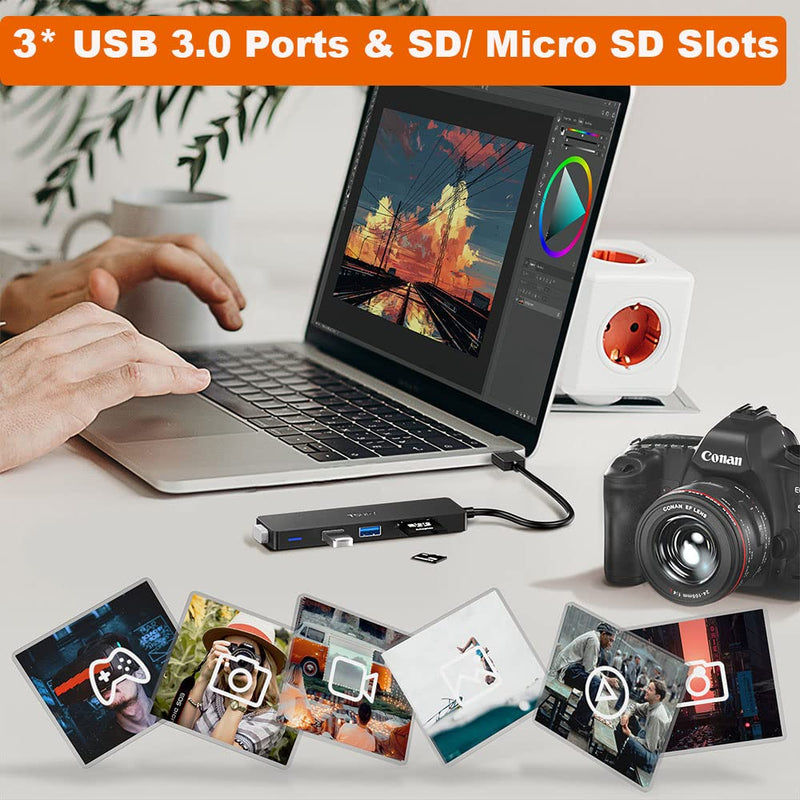 [Australia - AusPower] - USB 3.0 Hub TSUPY Multi USB HUB, 5 in 1 USB Data Hub with SD Micro SD Card Reader & 3 USB 3.0 Ports Compatible for PC, Laptops,MacBook,Printer,Surface Pro, USB Flash Drives and More 