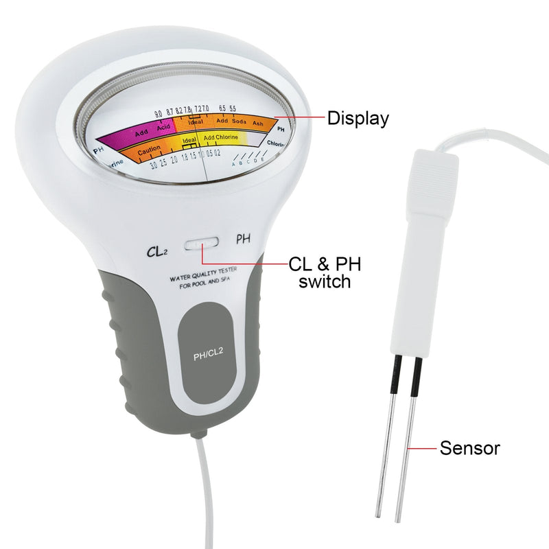 [Australia - AusPower] - Portable 2 in 1 Water Quality PH and Chlorine Level CL2 Tester Meter for Swimming Pool Spa Drinking Water Quality Analysis Monitor PH CL2 Chlorine Tester 