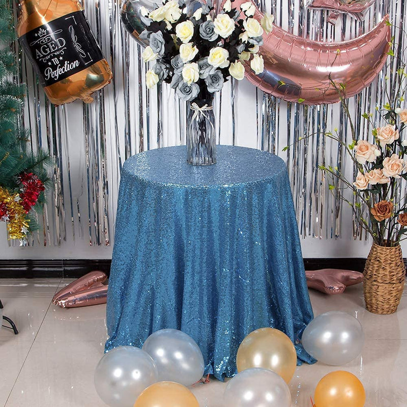 [Australia - AusPower] - WISPET Baby Blue Sequin Tablecloth 70" Round Sparkly Drape Table Cloth Shimmer Tablecloth Sequin Fabric Tablecloth for Wedding Birthday Party Baby Shower Decorations Christmas Other Event Decor 