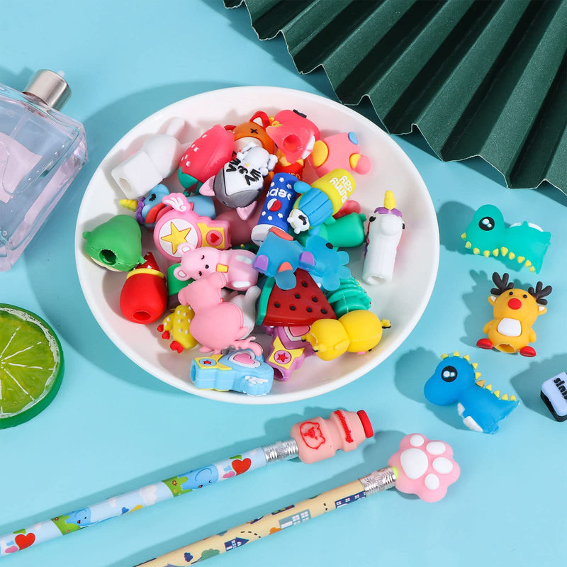 [Australia - AusPower] - 40 Pieces Pencil Toppers Set Include 38 Pcs Cartoon Animal Pencils Tops Silicone Pencil Toppers with 2 Pcs Pencils for Kids Office School Supplies Classroom Reward 