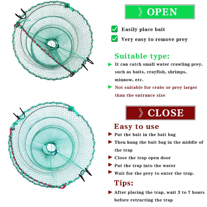 [Australia - AusPower] - Drasry Fishing Bait Trap for Crawfish Shrimp Net Portable Accessories 11.8in x 5.9in (30cm x 40cm) 0.28 Inch Mesh Collapsible Fish Trap 