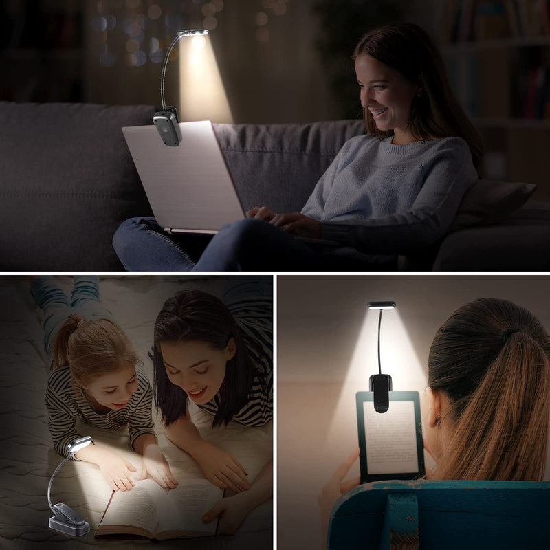 [Australia - AusPower] - 3 Pcs Rechargeable LED Book Light for Reading in Bed Night Reading Light Book Clip Reading Light with 3 USB Cable Eye Care Light for Kids, Bookworms, Readers 