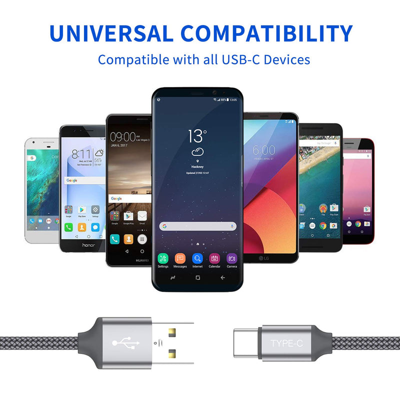 [Australia - AusPower] - Short USB Type C Cable,OneKer(1ft 2-Pack) Portable USB-C Charger Nylon Braided Fast Charging Cord Compatible Android Samsung Galaxy S10 S9 S8 Plus Note 9 8,LG G5 G6,Google Pixel 2 XL,Power Bank(Grey) (2*1FT)Gray 
