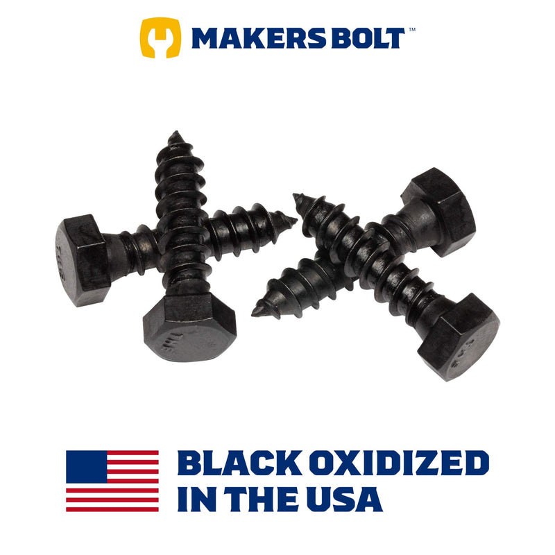 [Australia - AusPower] - 3/8 in. x 1-1/2 in. Black Hex Lag Screws (10 pcs) for Interior Use Only, Black Oxidized in USA by Makers Bolt 3/8" x 1-1/2" 