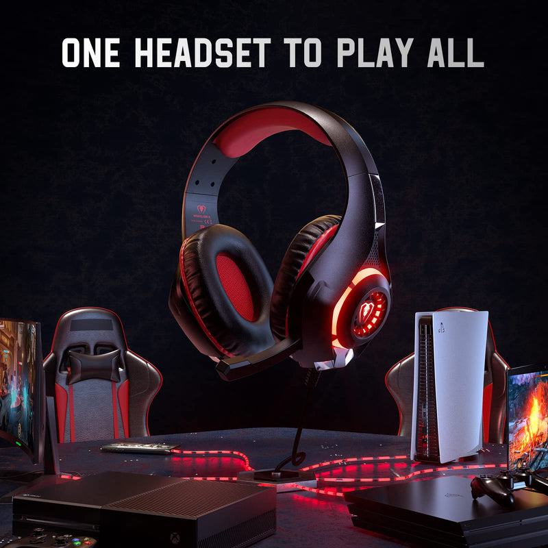 [Australia - AusPower] - Gaming Headset for PS4 PS5 Xbox One Switch PC with Noise Canceling Mic, Deep Bass Stereo Sound (Black Red) Black Red 